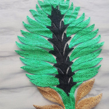 Blue Soft Net Lace Trim With Blue, Green And Gold Embroidered Leaves, Indian Trims